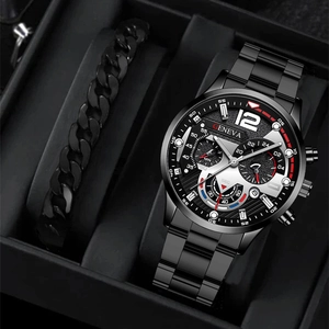 Men Business Quartz Watch And Bracelets Stainless Steel Strap Alloy Case Calendar Fashion Sport Wristwatch