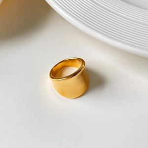 Minimalist wide band ring with irregular smooth surface in 18K gold plated titanium steel