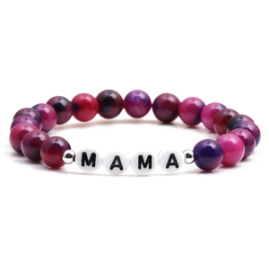 Elegant MAMA beaded bracelet with pink and purple gradient beads on a clean white background