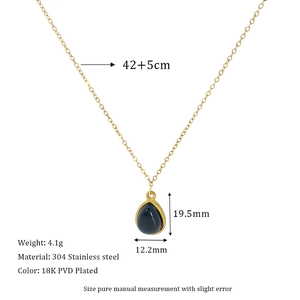Detailed specs of 18K PVD gold plated 304 stainless steel necklace with teardrop pendant
