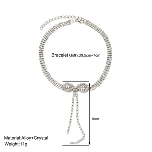 Silver bow necklace with crystal tassels and adjustable chain, weight 11g, length 30cm