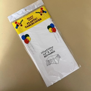 Heavy duty white PE plastic tablecloth 137x183cm for parties in retail packaging