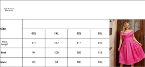 Tableau des tailles pour robe d'été grande taille avec mesures de buste et taille de 0XL à 3XL