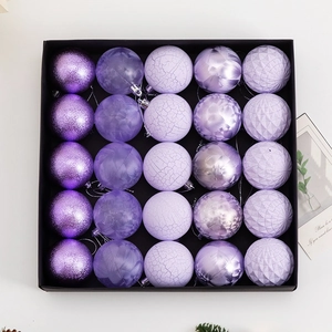 25-pack purple Christmas ball ornaments in black gift box with assorted textured finishes