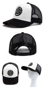 Detail of mesh back panels and adjustable snapback closure on a suede baseball cap