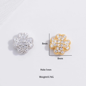S925 sterling silver four-leaf clover bead with pave zircons for jewelry making