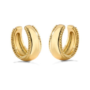 Polished gold-plated C-shaped ear cuffs with retro milgrain bead edges for women