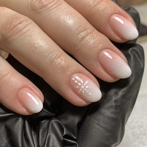 Christmas Plastic Press On Nails Pink White Ombre French Short Round Fake Nails Snowflake Patterns Winter For Women