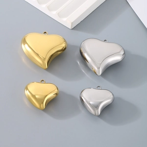 Polished hollow heart pendants in gold and silver steel for DIY jewelry making
