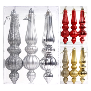 Lot de décorations de Noël coniques en argent, rouge et or avec des textures pailletées