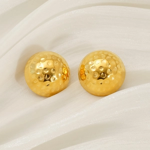 Modern 18K gold-plated stainless steel hammered texture round stud earrings on silk