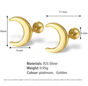 Detailed size specifications for gold plated S925 sterling silver crescent moon earrings