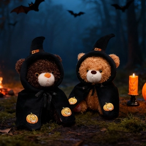 Halloween Teddy Bear Plush Toy Wizard Hat Pumpkin Cloak Soft Stuffed Animal Doll For Festival Decor Kids Gift Novelty