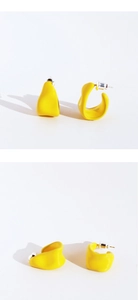 Detailed view of yellow geometric enamel earrings with silver needle from multiple angles