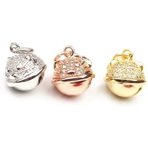 Three-color bear shaped bell pendants with clear micro-pave zircons for DIY jewelry