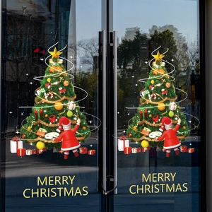 Christmas Window Static Stickers PVC Double Sided Santa Claus Tree Gift Showcase Glass Door Festive Decoration