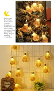 Detail of warm white LED copper wire bulbs on a Christmas tree and indoor wall grid