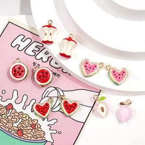 Pendentifs émaillés en forme de fruits, pêche et pastèque, pour la création de bijoux DIY