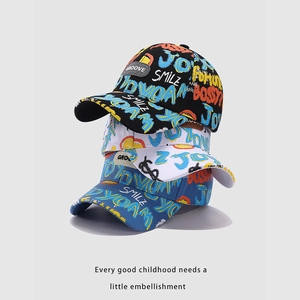 Casquettes de baseball hip-hop pour enfants avec graffiti en noir, blanc et bleu