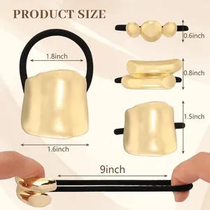 Detailed size chart for golden ponytail hair cuff showing 1.8 inch inner diameter and 9 inch stretch