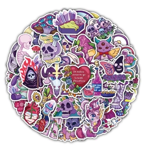 Pastel Goth stickers set featuring purple skulls, hearts and magic potions for journaling