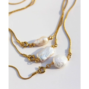 Artificial Baroque Pearl Necklace Gold Plated Brass Snake Chain Elegant Minimalist Jewelry For Women Fashion Accessory Gift
