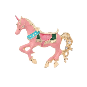 Eleganter Gold-Einhorn-Anstecknadel mit rosa Emaille und Kristallen für Anzüge