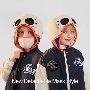 Winter flight hat for kids featuring built-in goggles and a detachable warm face mask
