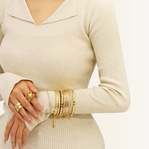 Elegant gold plated stainless steel stacked ring set with cubic zirconia stones