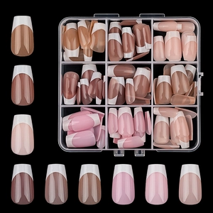 108pcs French tip press-on nails in nude and brown tones with a 9-grid storage box