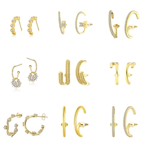 Elegant 925 sterling silver gold earrings set with sparkling zircon crystal stones