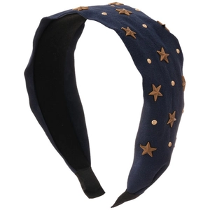 Serre-tête en tissu bleu marine avec étoiles dorées et rivets vintage pour un look élégant