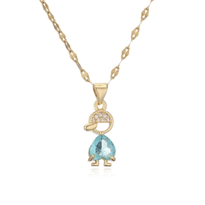 Charming golden necklace with blue heart gemstone and zircon-studded boy pendant