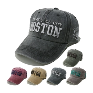 Baseball Cap Washed Cotton American Vintage Boston Letter Embroidery Adjustable Distressed Sun Hat For Men Women Streetwear