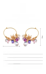 Detail showing 50mm height and 30mm width dimensions for the pearl drop earrings