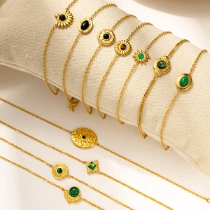 Vintage 18K gold plated titanium steel bracelets with colorful natural stones
