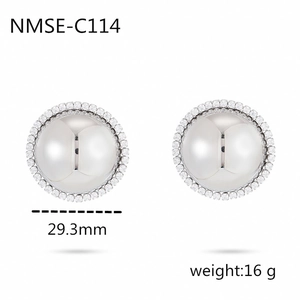 Titanium steel button stud earrings with 18K gold plating and pavé cubic zirconia