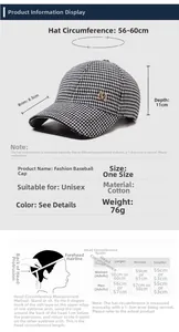 Guide des tailles montrant les dimensions de la casquette et mesures du tour de tête