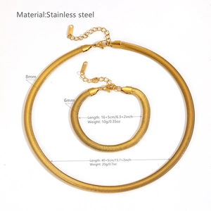 Golden stainless steel snake bone chain necklace and bracelet set with size specifications