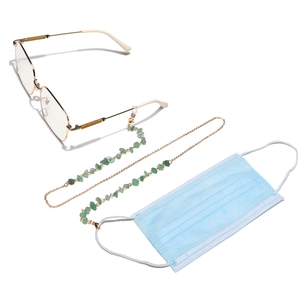 Golden eyewear chain with green aventurine stones for glasses and face masks