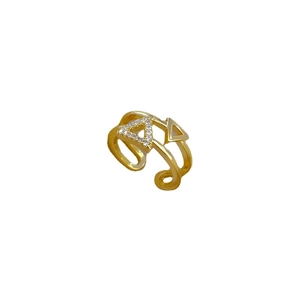 Adjustable gold double-layer open ring featuring paved zircon and geometric triangles