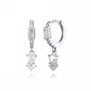 Elegant s925 silver geometric hoop earrings with sparkling teardrop zircon drops