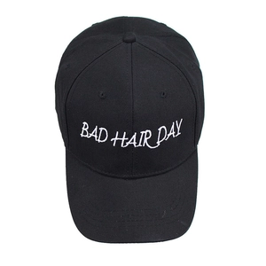 Casquette de baseball noire avec broderie BAD HAIR DAY blanche, chapeau en coton ajustable