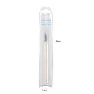Detail of pink nail liner brush in professional clear PVC packaging for nail art design