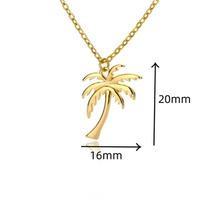 Detailed view of gold palm tree pendant with dimension measurements 20mm by 16mm
