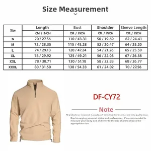 Detailed size chart for men's fleece sweatshirt with lengths in centimeters and inches