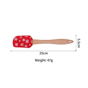 Christmas silicone spatula with wooden handle, red blade with snowflake pattern, 25cm x 5.5cm