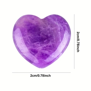 Detail view of a 2cm polished heart-shaped purple natural stone with size measurements