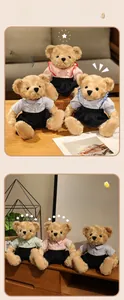 Close-up of teddy bear plush toy wearing striped shirts with detailed fabric texture