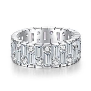 S925 sterling silver eternity ring with baguette and round zircon stones for couples